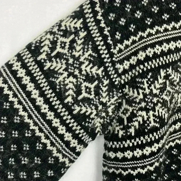 Jones New York Womens Cardigan Black/Cream L Y2K Vintage Fair Isle Zip Front EUC - Picture 5 of 15